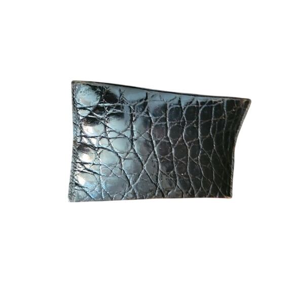 Card Wallet Money Holder Men's Crocodile Leather Caddy Deep Brown/Black - Picture 2 of 9